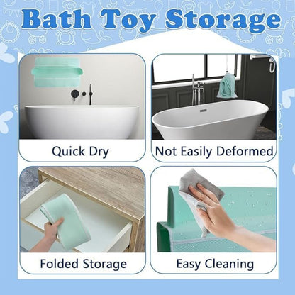 YIOBUDE Splash Guard for Bathtub,21.7'' Silicone Bathtub Splash Guard, Bathtub Splash Guard with 4 Mesh Storage Organizer,with 8 Suction Cups Topper Splash Guard (Green)