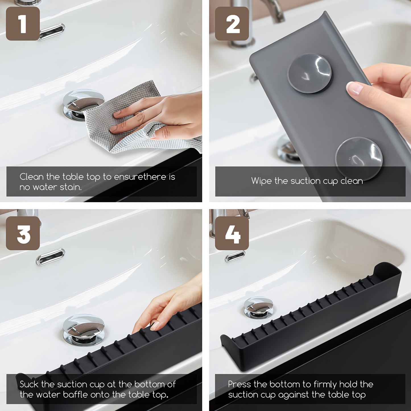 Upgraded Suction Power Sink Guard Premium Silicone Sink Splash Guard for Kitchen and Bathroom - Non-Slip Suction Cup Base, Upgraded Suction Power - Dishwasher Safe Faucet Cover Drainage Mat, Kitchen Sink Splash Guard, Cleaning, Faucet Cover