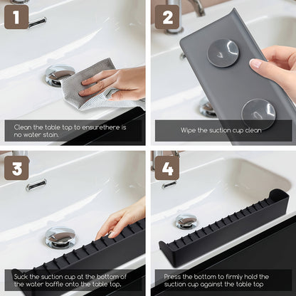 Upgraded Suction Power Sink Guard Premium Silicone Sink Splash Guard for Kitchen and Bathroom - Non-Slip Suction Cup Base, Upgraded Suction Power - Dishwasher Safe Faucet Cover Drainage Mat, Kitchen Sink Splash Guard, Cleaning, Faucet Cover