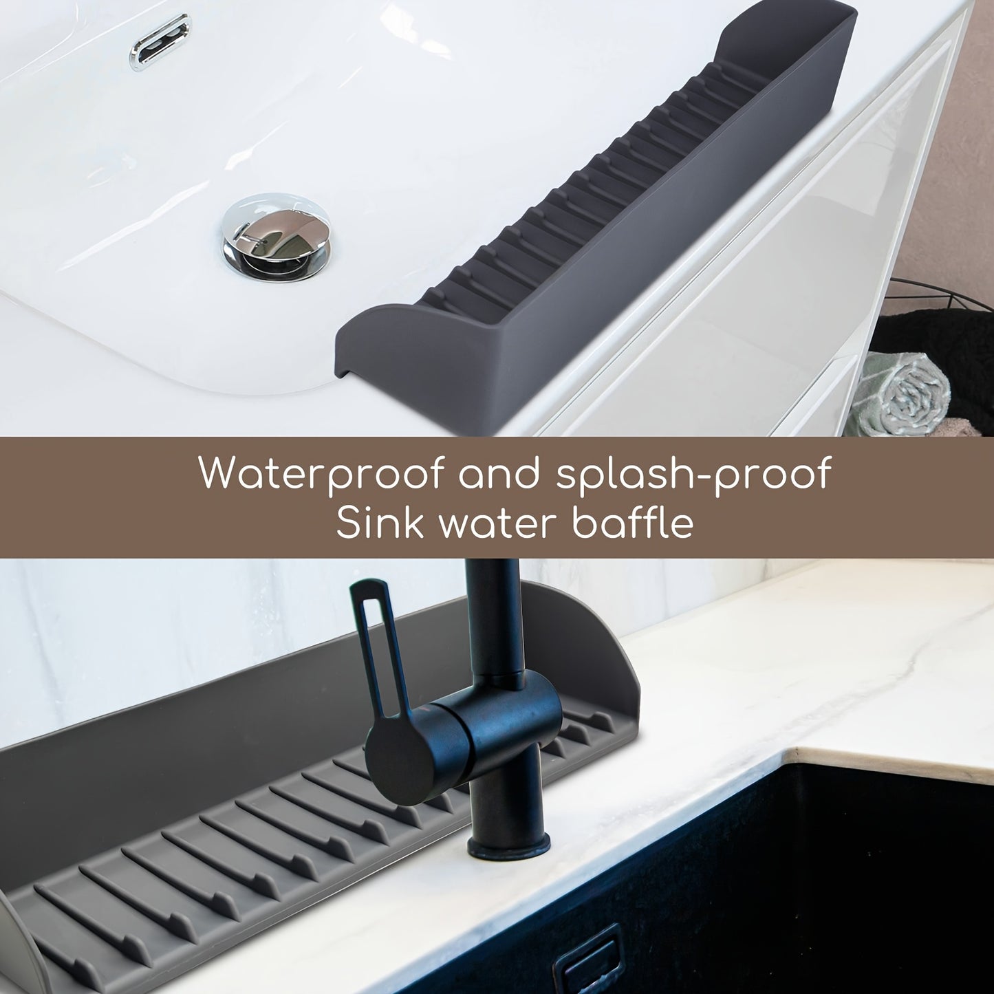 Upgraded Suction Power Sink Guard Premium Silicone Sink Splash Guard for Kitchen and Bathroom - Non-Slip Suction Cup Base, Upgraded Suction Power - Dishwasher Safe Faucet Cover Drainage Mat, Kitchen Sink Splash Guard, Cleaning, Faucet Cover