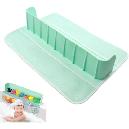 YIOBUDE Splash Guard for Bathtub,21.7'' Silicone Bathtub Splash Guard, Bathtub Splash Guard with 4 Mesh Storage Organizer,with 8 Suction Cups Topper Splash Guard (Green)