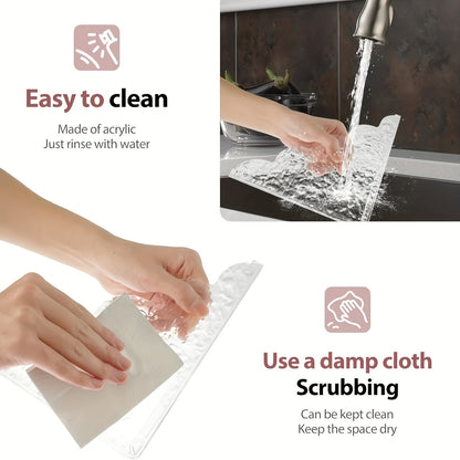 2pcs Antique Metal Finish Shower Splash Guards, Acrylic Tub Corner Protectors, 8.5 x 7.4 x 0.12 Inches, Latex-Free Plastic Material, Bathroom Safety & Decor