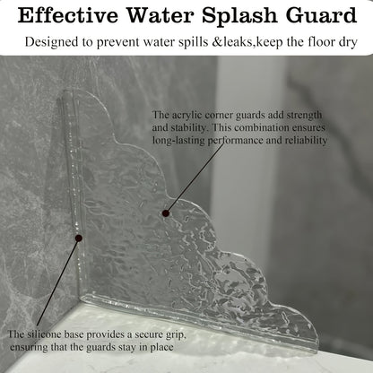 2pcs Antique Metal Finish Shower Splash Guards, Acrylic Tub Corner Protectors, 8.5 x 7.4 x 0.12 Inches, Latex-Free Plastic Material, Bathroom Safety & Decor