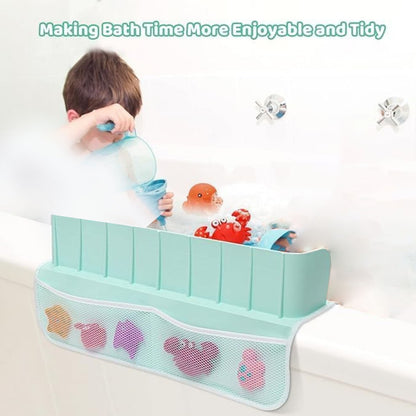 YIOBUDE Splash Guard for Bathtub,21.7'' Silicone Bathtub Splash Guard, Bathtub Splash Guard with 4 Mesh Storage Organizer,with 8 Suction Cups Topper Splash Guard (Green)