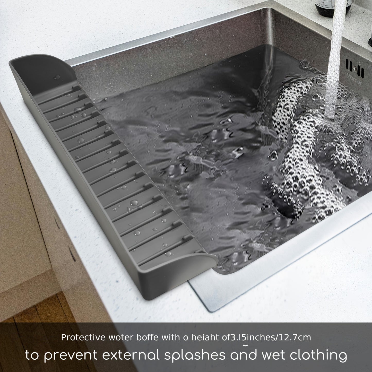 Upgraded Suction Power Sink Guard Premium Silicone Sink Splash Guard for Kitchen and Bathroom - Non-Slip Suction Cup Base, Upgraded Suction Power - Dishwasher Safe Faucet Cover Drainage Mat, Kitchen Sink Splash Guard, Cleaning, Faucet Cover